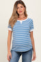 Blue Striped Contrast Border Maternity Top