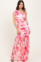 Fuchsia Floral Ruched Mesh One Shoulder Maxi Dress