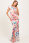 Multicolor Floral Ruched Mesh One Shoulder Maternity Maxi Dress