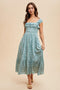 Light Olive Floral Smocked Ruffle Detail Midi Dress