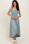 Light Olive Smocked Off The Shoulder Midi Dress