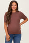 Mocha Ribbed Mock Neck Knit Maternity Short Sleeve Top