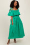 Green Shoulder Tie Flounce Midi Dress