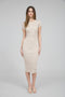 Cream Short Sleeve Rib Knit Midi Dress