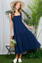 Navy Smocked Ruffle Strap Tiered Midi Dress