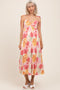 Coral Multi Floral Print Ruched Shoulder Tie Maternity Midi Dress