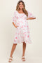 Pink Floral Smocked Maternity Midi Dress