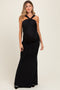 Black Twist Front Ruched Maternity Maxi Dress