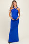 Royal Blue Twist Front Ruched Maternity Maxi Dress