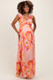 Peach Floral Chiffon Off Shoulder Maternity Maxi Dress