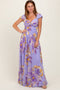 Lavender Floral Chiffon Off Shoulder Maxi Dress