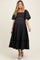 Black Wavy Trim Puff Sleeve Maternity Midi Dress