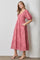 Pink Leaf Textured Tiered Midi Dress