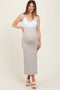 Blue Contrast Colorblock Knit Shoulder Tie Maternity Midi Dress
