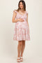 Pink Floral Ruffle Sleeve Tiered Maternity Mini Dress