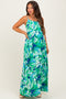 Green Printed Shoulder Tie Maternity Maxi Dress