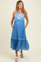 Blue Floral Embroidered Cutout Tie Back Maternity Midi Dress