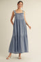 Blue Bow Tie Accent Tiered Maxi Dress
