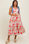 Red Floral Contrast Shoulder Tie Maternity Midi Dress