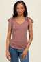 Mauve Solid Ribbed Sleeveless Tie V-Neck Top