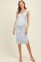 Blue Floral Ditsy Cap Sleeve Side Slit Maternity Midi Dress