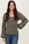 Olive Floral Lace Balloon Sleeve Top