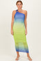 Lime Ombre Mesh One Shoulder Midi Dress