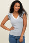 Heather Grey/ Ivory Solid Ribbed Ruffle Sleeve Fitted Top