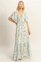 Blue Floral V-Neck Flowy Tiered Maxi Dress