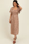 Mocha Printed Dress With Pockets