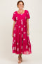 Magenta Floral Print Ruffle Hem Midi Dress