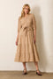 Taupe Floral Jacquard Button Front Tiered Dress
