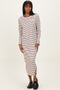 Cream Striped Stitch Detail Long Sleeve Midi Dress