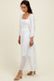 White Eyelet Contrast Smocked Bubble Sleeve Midi Dress