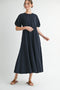 Navy Cotton Pocketed Midi Dress