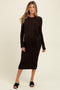 Brown Ribbed Tie Waist Maternity Sweater Dress