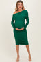 Forest Green Ruched Mesh Off Shoulder Long Sleeve Maternity Midi Dress