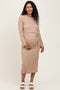 Camel Ribbed Ruffle Accent Long Sleeve Maternity Midi Dress