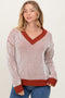 Rust Two Tone Ribbed V-Neck Chenille Maternity Sweater