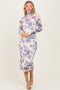 Ivory Floral Mesh Mock Neck Long Sleeve Midi Dress