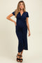 Navy Gathered Front Short Sleeve Maternity Maxi Dress