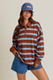Brown Striped Oversized Long Sleeve Polo Top