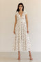 Ivory Floral Deep V-Neck Shoulder Tie Midi Dress