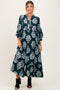 Forest Green Floral V-Neck 3/4 Sleeve Maternity Midi Dress