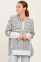 Cream Textured Stripe Button Up Hoodie