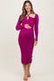 Magenta Cutout Cross-Strap Knit Maternity Midi Dress