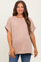 Mocha Solid Ribbed Short Sleeve Oversized Maternity Tunic Top