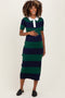 Green Ribbed Striped Knit Polo Maternity Midi Dress