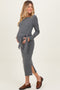 Charcoal Side Tie Long Sleeve Maternity Midi Dress