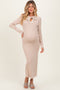 Cream Tie Neck Maternity Sweater Midi Dress